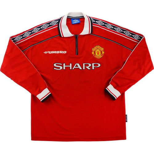 1998-99 Manchester United Retro Long Sleeve Home Kit Soccer Jersey